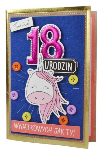 Karnet FR-003 Urodziny 18 (osiemnastka, cyfry, jednorożec) 2019.jpg