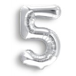 Balon Cyfra "5" Srebrna 100 cm
