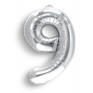 Balon Cyfra "9" Srebrna 100 cm