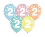 Balony Cyfry 2 mix kolorów 5szt. 12 cali - 30 cm
