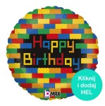 Balon foliowy Happy Birthday klocki Lego 18cali - 45cm