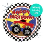 Balon Monster Truck Happy Birthday okrągły 18 cali - 45 cm