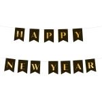 Baner Happy New Year Czarno-złoty 220cm 