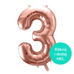 Balon Cyfra 3 Złoty Róż 100 cm   
