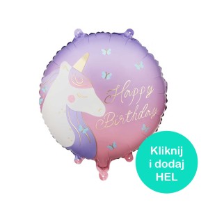 Balon okrągły Happy Birthday z Jednorożcem 18 cali - 45 cm