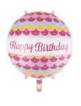 Balon Happy Birthday różowy okrągły 18 cali - 45 cm